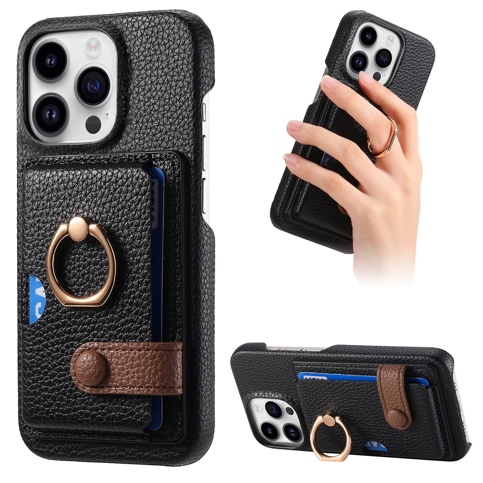 Y2 For iPhone 14 Pro Card Slot Case Litchi Texture PU+PC+TPU Kickstand Phone Cover Y2 For iPhone 14 Pro Card Slot Case Litchi Texture PU+PC+TPU Kickstand Phone Cover